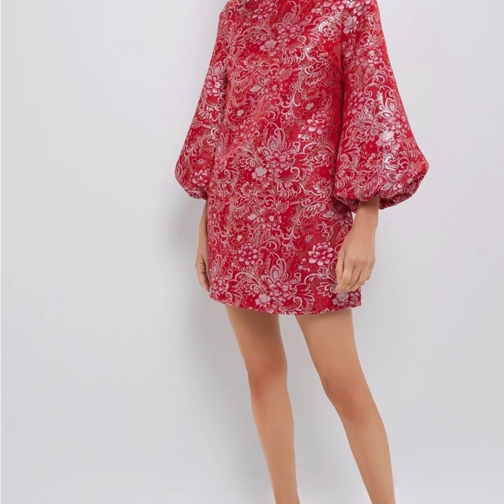 Tuckernuck Elegant Floral Red Long Sleeve Dress - Picture 2 of 5